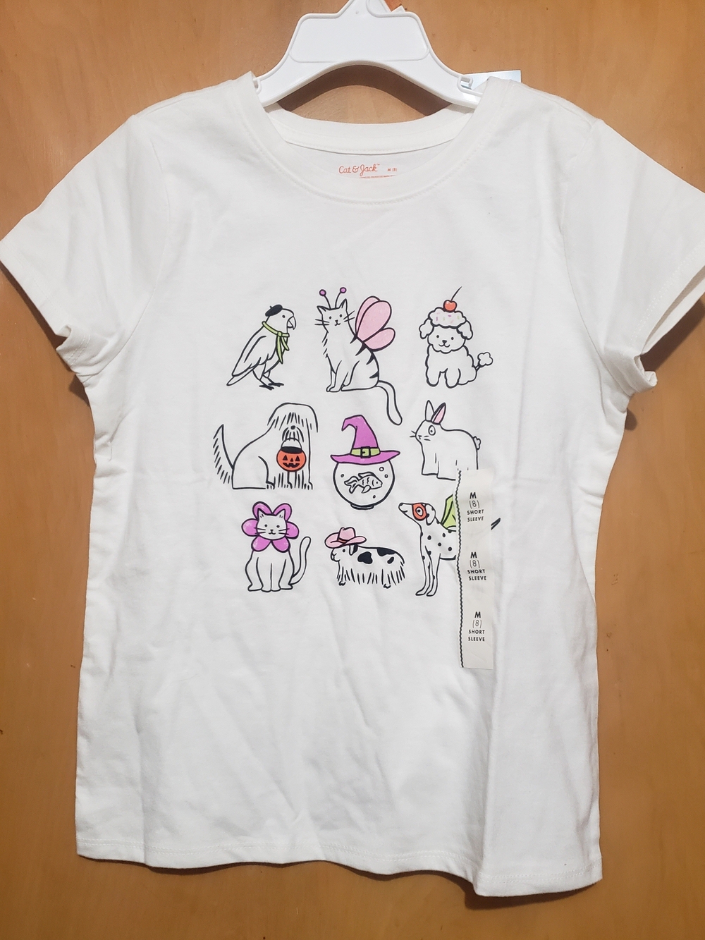 Cat & Jack White Short Sleeve Tee with Pink and Black Animal Doodles